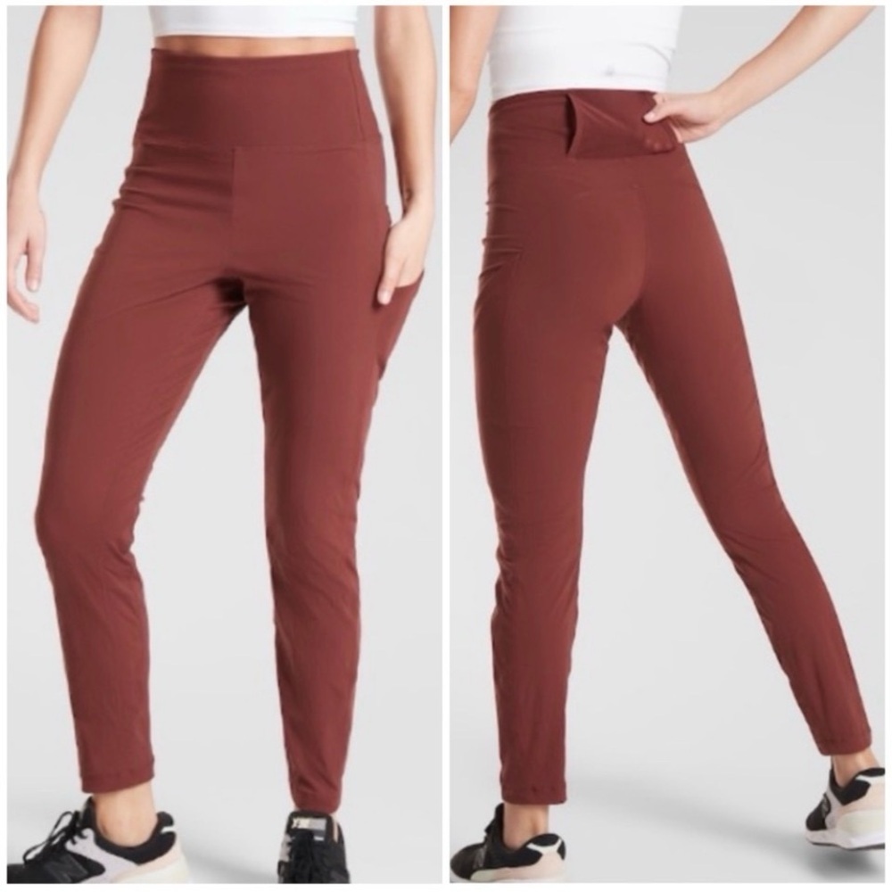 ATHLETA Trekkie Hybrid Crop Tight Pants High Rise Leggings Cognac Brown Size 4 - Picture 14 of 16